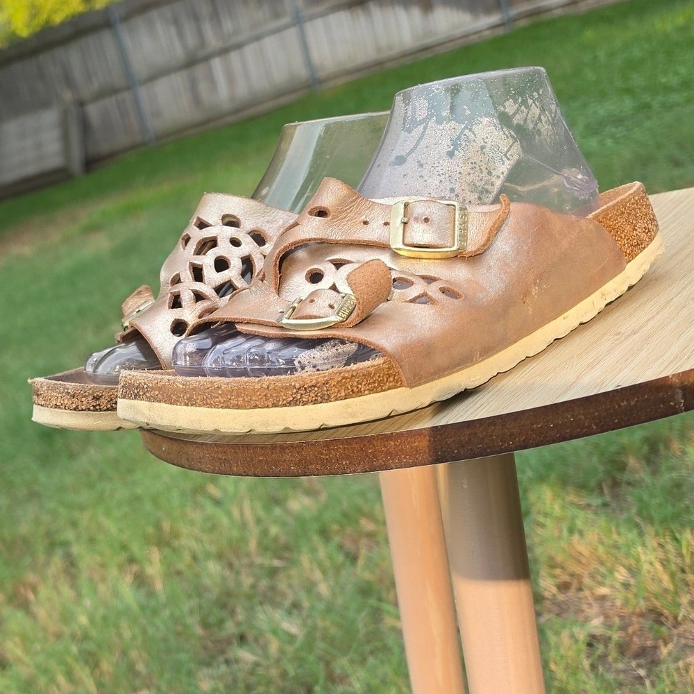 Birkenstock Granada Metallic Copper Rose Gold Laser Cut Slide Sandals 40 L9